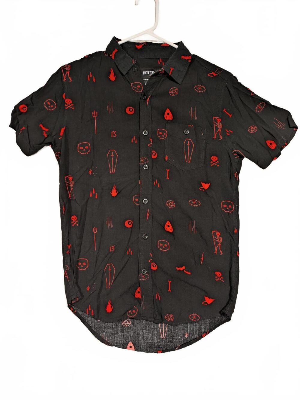 Hot Topic Gothic Halloween Skull Coffin Print Button Up Shirt Mens Small